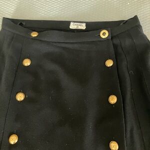 Chanel Elegant Black Pencil Skirt with Gold Accents